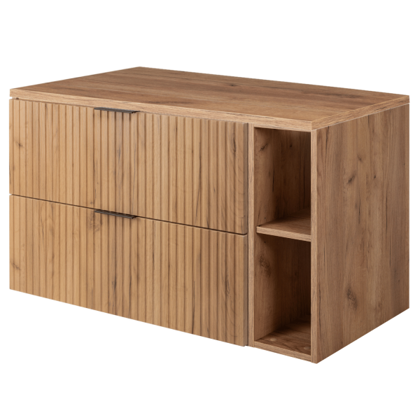 Szafka pod Umywalkę 100 cm z Blatem Nowoczesna Ryflowana Dąb FLOW Prawy Front