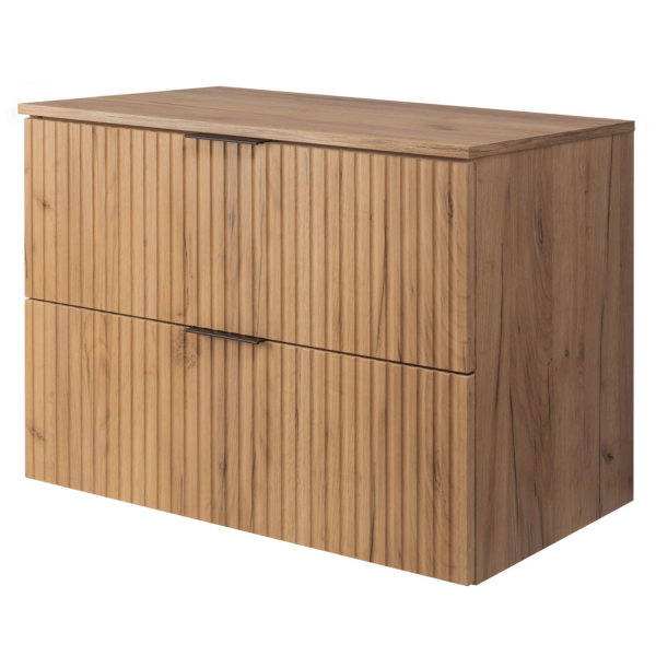 Szafka pod Umywalkę 80 cm z Blatem Nowoczesna Ryflowana Dąb FLOW Prawy Front