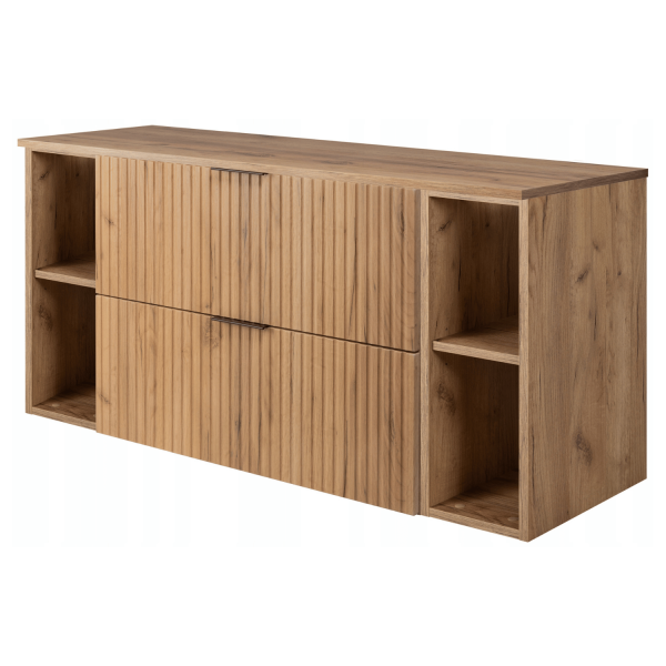 Szafka Łazienkowa 120 cm z Blatem Wisząca pod Umywalkę Nowoczesna Dąb FLOW Lewy Front