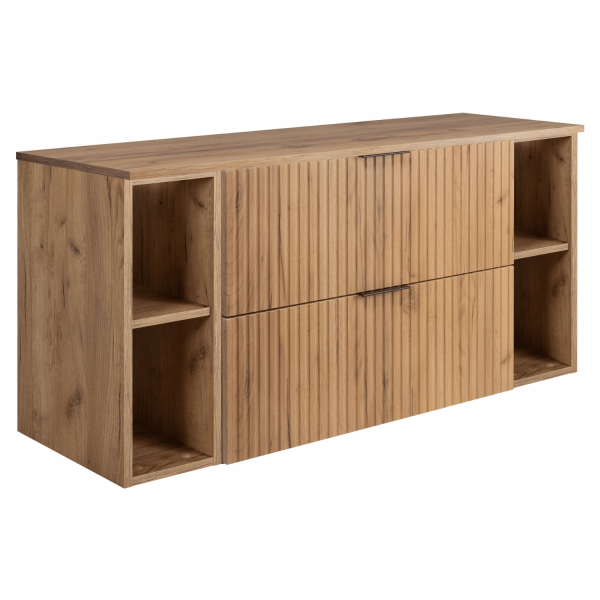 Szafka Łazienkowa 120 cm z Blatem Wisząca pod Umywalkę Nowoczesna Dąb FLOW Prawy Front