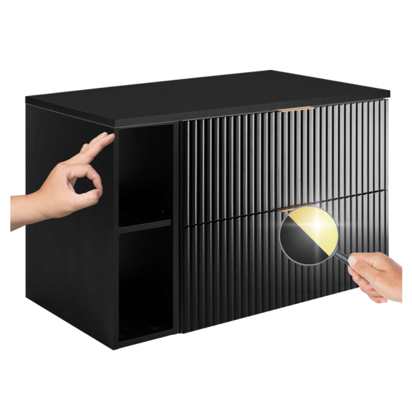 Szafka pod Umywalkę 100 cm z Blatem Wisząca z Regałem Czarna FLOW