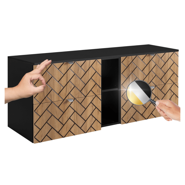 Wisząca Szafka pod Umywalkę 140 cm z Blatem Dąb TREND Trzy Kolory Uchwytów