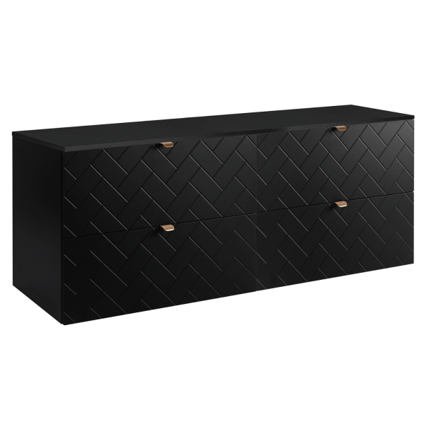 Szafka pod Umywalkę z Blatem 160 cm Wisząca Czarna TREND Złote Uchwyty