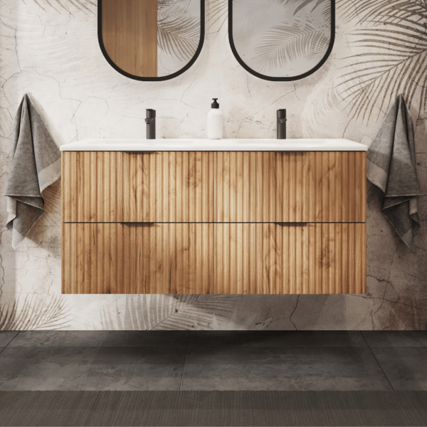 Szafka pod Umywalkę 120 cm Czarna Dąb FLOW Aranżacja Dwie Szafki 60 cm