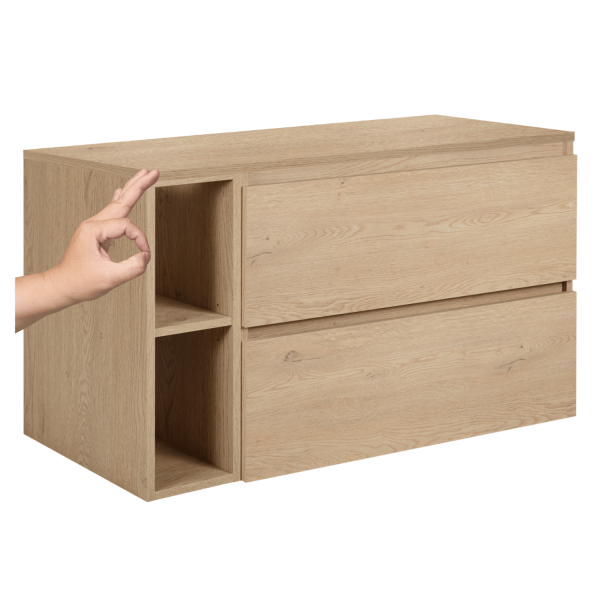 Szafka pod Umywalkę z Blatem 100 cm z Regałem Wisząca Nowoczesna Jasny Dąb do Łazienki SIMPLE Prawy Front
