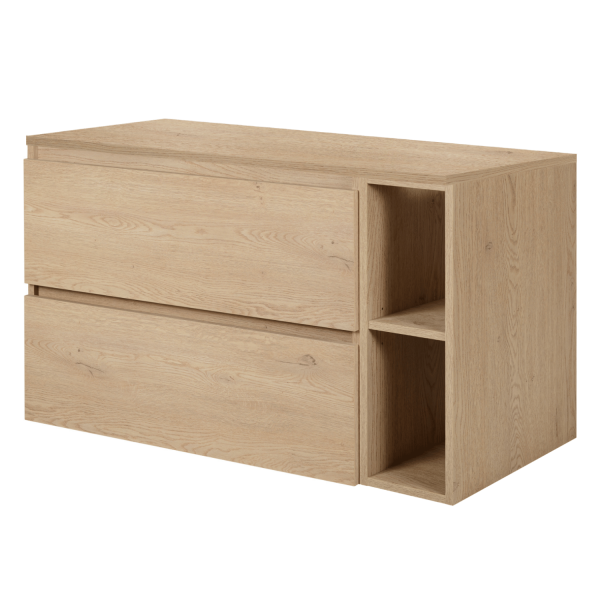 Szafka pod Umywalkę z Blatem 100 cm z Regałem Wisząca Nowoczesna Jasny Dąb do Łazienki SIMPLE Lewy Front