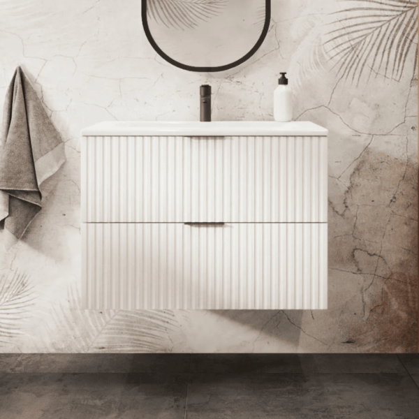 Szafka pod Umywalkę z Blatem 120 cm Biała Dąb FLOW Aranżacja Łazienki Szafka 80 cm