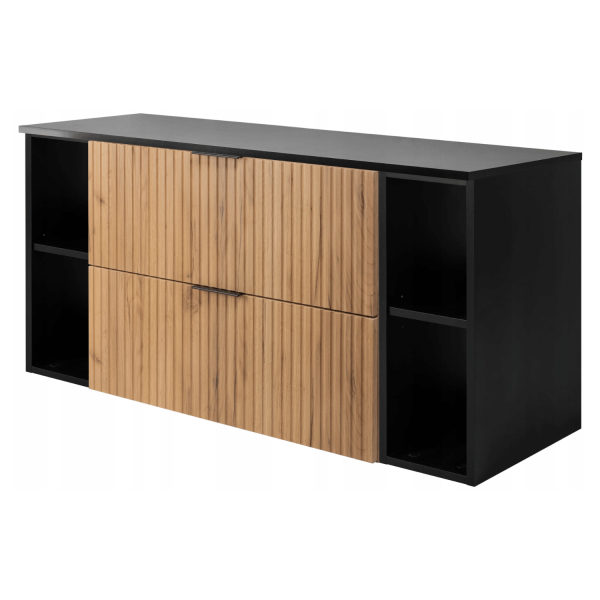 Szafka pod Umywalkę 120 cm Czarna Dąb FLOW Lewy Front