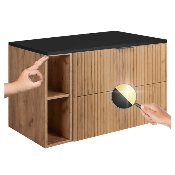 Szafka pod Umywalkę z Blatem 100 cm Wisząca Czarna Dąb FLOW