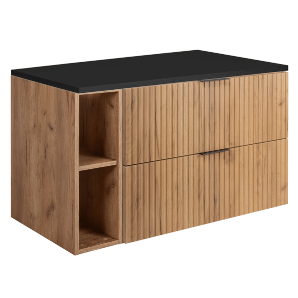 Szafka pod Umywalkę z Blatem 100 cm Wisząca Czarna Dąb FLOW Prawy Front