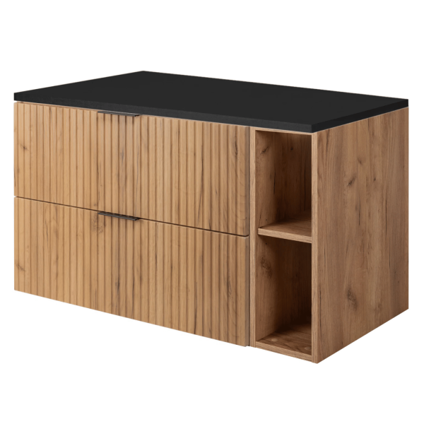Szafka pod Umywalkę z Blatem 100 cm Wisząca Czarna Dąb FLOW Lewy Front