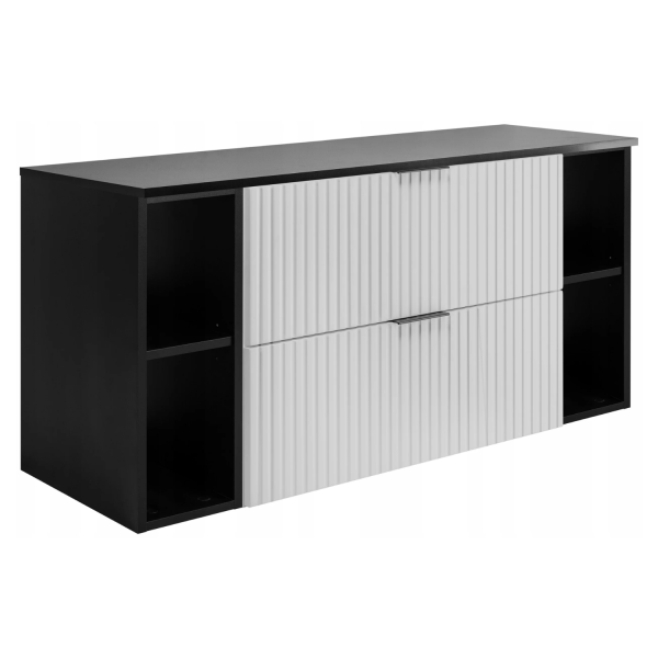 Szafka pod Umywalkę 120 cm Biała Ryflowana Czarna FLOW Prawy Front
