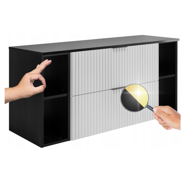 Szafka pod Umywalkę 120 cm Biała Ryflowana Czarna FLOW Dwa Kolory Uchwytów
