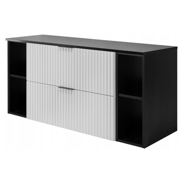Szafka pod Umywalkę 120 cm Biała Ryflowana Czarna FLOW Lewy Front