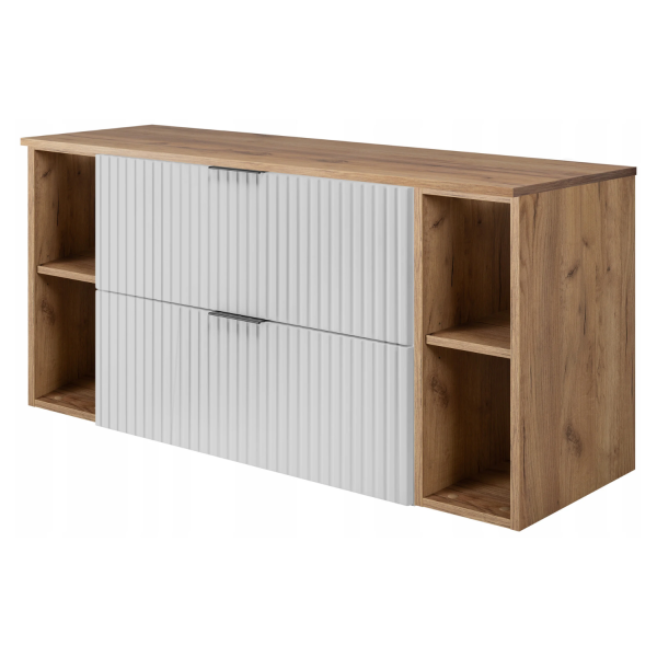 Szafka pod Umywalkę z Blatem 120 cm Biała Dąb FLOW Lewy Front