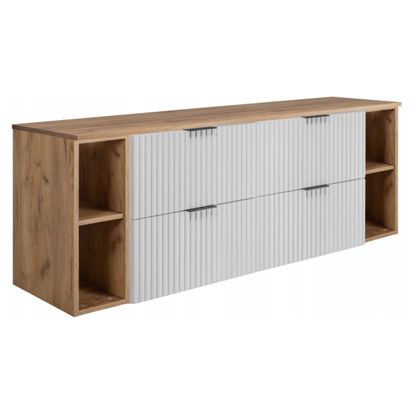 Szafka do Łazienki 160 cm Ryflowana Biała Dąb FLOW Prawy Front