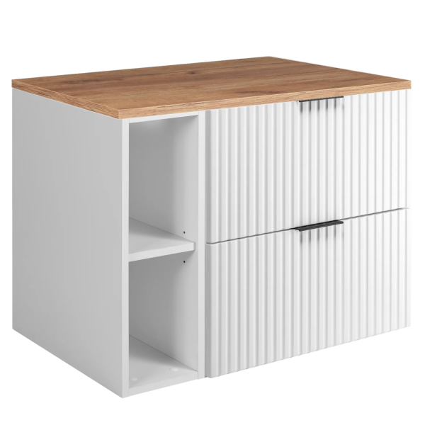 Biała Szafka Łazienkowa 80 cm z Blatem Dąb FLOW Prawy Front