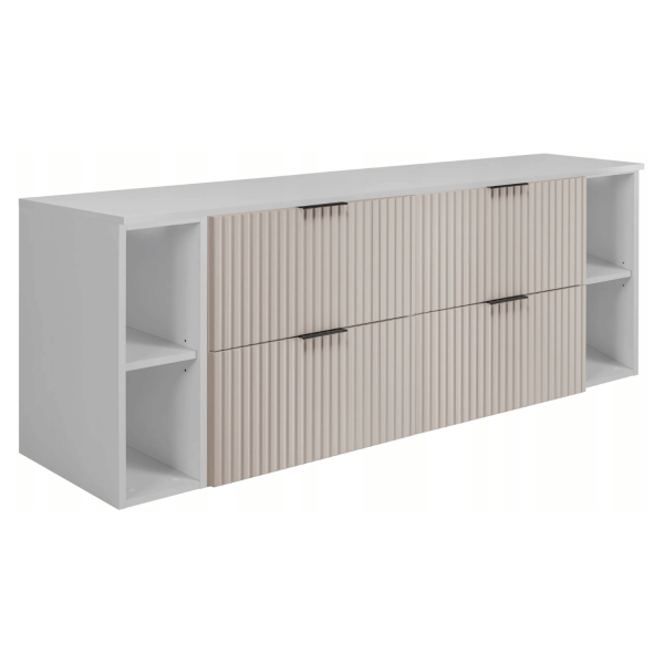 Szafka Łazienkowa 160 cm z Blatem z Regałem Pod Umywalkę Kaszmir Biała FLOW Prawy Front