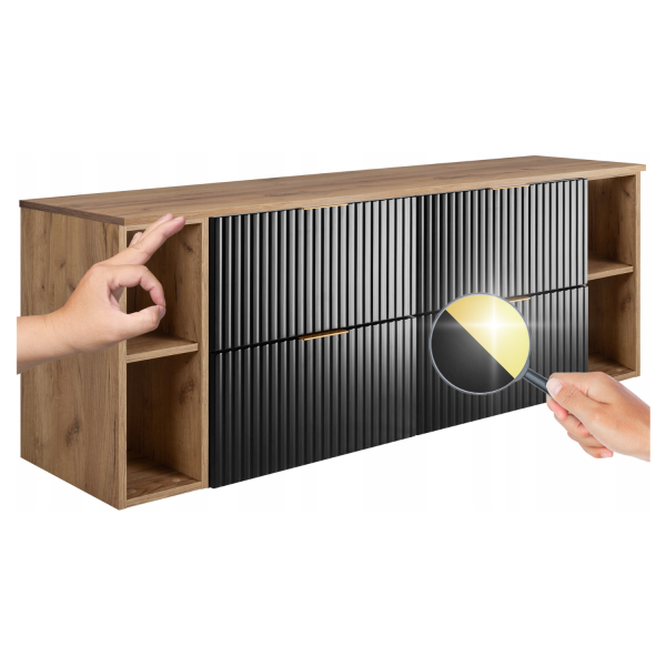 Szafka pod Umywalkę 160 cm Czarna Dąb z Blatem Nowoczesna z Regałem FLOW
