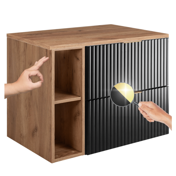 Szafka pod Umywalkę 80 cm z Blatem z Regałem Czarna Dąb do Łazienki FLOW