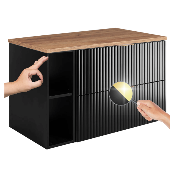 Szafka pod Umywalkę 100 cm Wisząca Ryflowana Czarna Dąb z Blatem FLOW