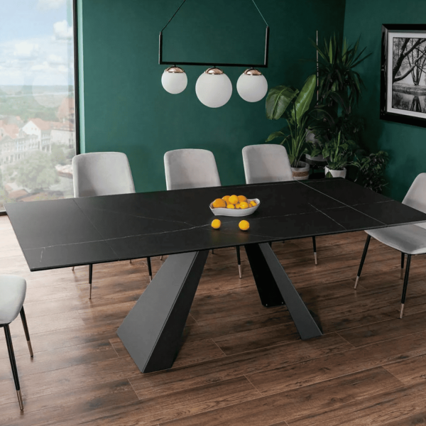 Stół Rozkładany Prostokątny do Salonu Jadalni Ceramiczny Czarny Loft RECTO