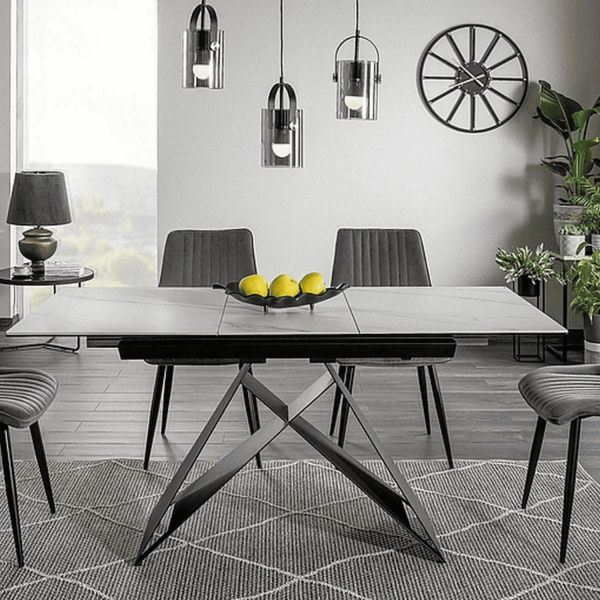 Stół Rozkładany do Salonu Jadalni Biały Marmur Ceramiczny Czarny Loft NISTI