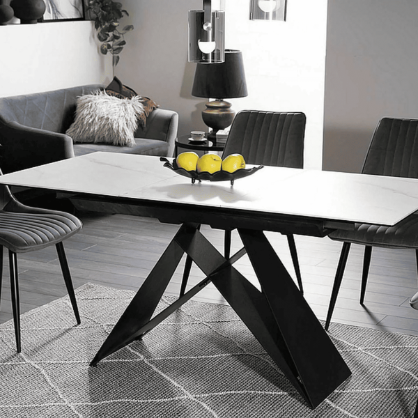 Stół Rozkładany do Salonu Jadalni Biały Marmur Ceramiczny Czarny Loft NISTI