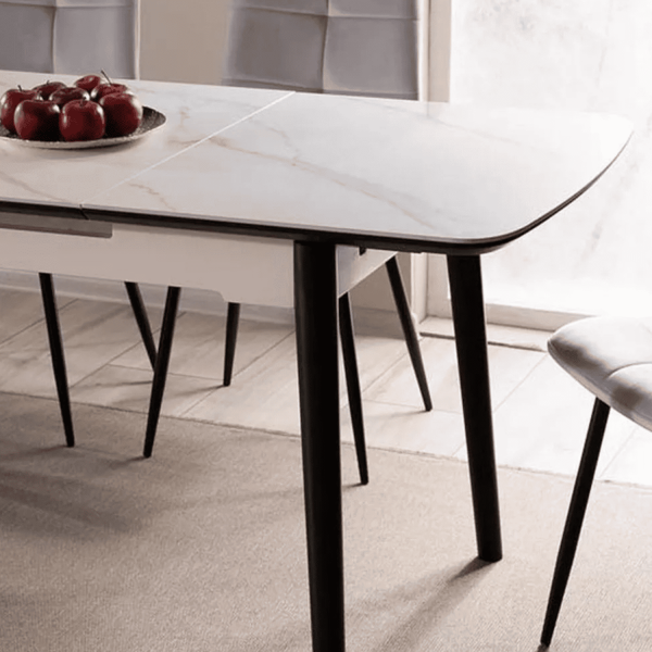 Stół Rozkładany Prostokątny Biały Ceramiczny Marmur do Salonu Jadalni COLLO