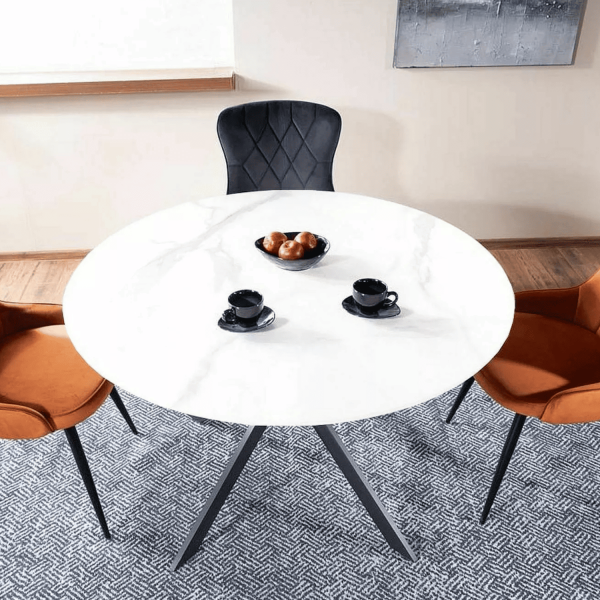 Stół Okrągły do Salonu Jadalni Kuchni Ceramiczny Marmur Biały ALIS