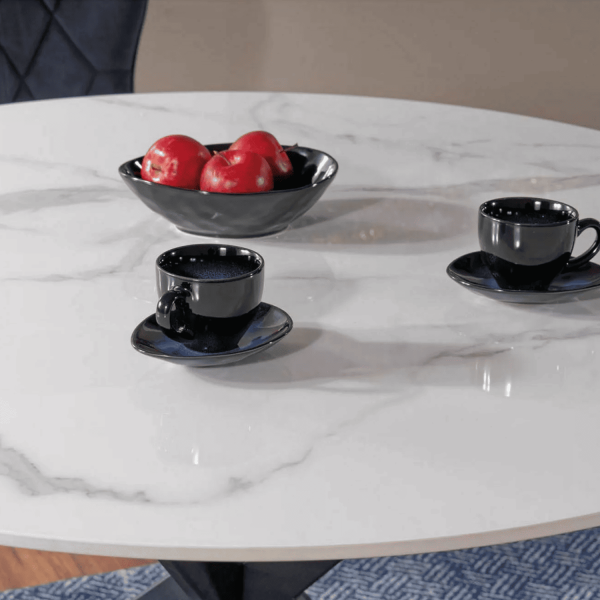 Stół Okrągły do Salonu Jadalni Kuchni Ceramiczny Marmur Biały ALIS