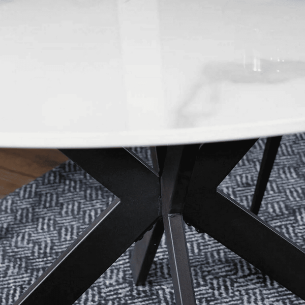 Stół Okrągły do Salonu Jadalni Kuchni Ceramiczny Marmur Biały ALIS