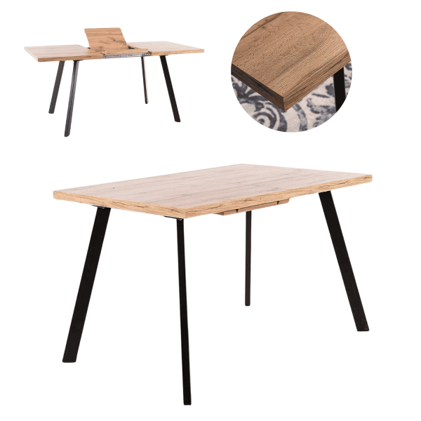Stół do Salonu do Jadalni Rozkładany Loft Dąb Artisan Czarny Metalowy KRICK