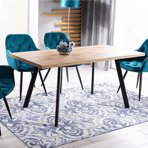 Stół do Salonu do Jadalni Rozkładany Loft Dąb Artisan Czarny Metalowy KRICK