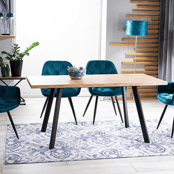 Stół do Salonu do Jadalni Rozkładany Loft Dąb Artisan Czarny Metalowy KRICK