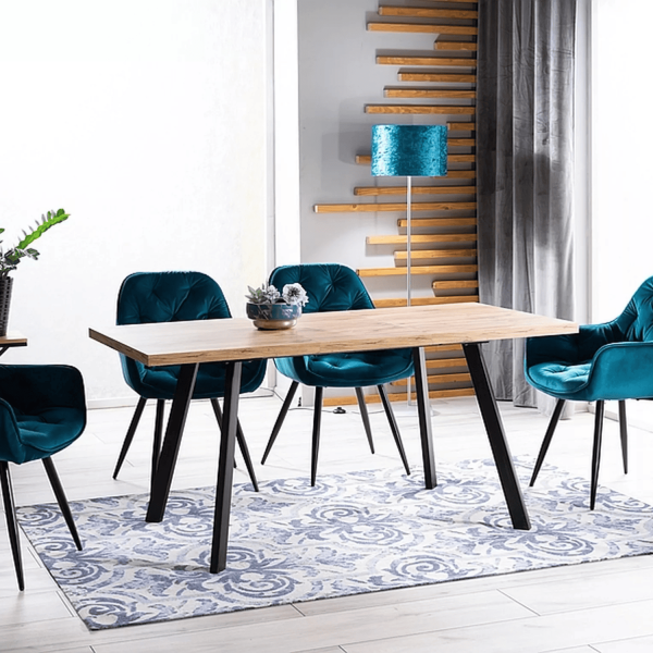 Stół do Salonu do Jadalni Rozkładany Loft Dąb Artisan Czarny Metalowy KRICK