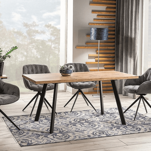 Stół do Salonu do Jadalni Rozkładany Loft Dąb Artisan Czarny Metalowy KRICK