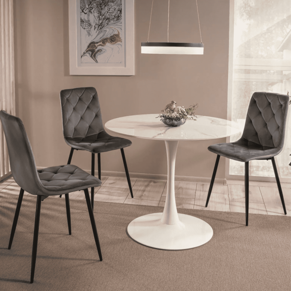 Biały Ceramiczny Stół Okrągły do Salonu do Jadalni Kuchni Metal Loft SEPRO