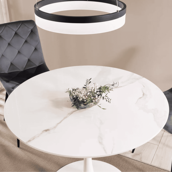 Biały Ceramiczny Stół Okrągły do Salonu do Jadalni Kuchni Metal Loft SEPRO