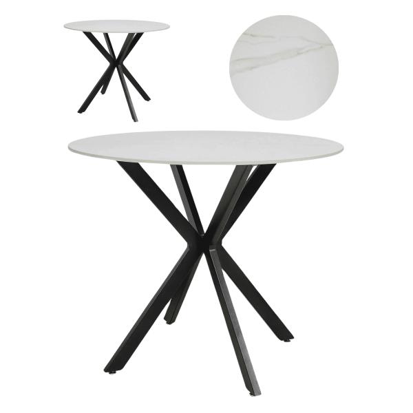 Okrągły Ceramiczny Stół do Salonu Jadalni Kuchni Marmur Glamour Czarny Biały ALIS