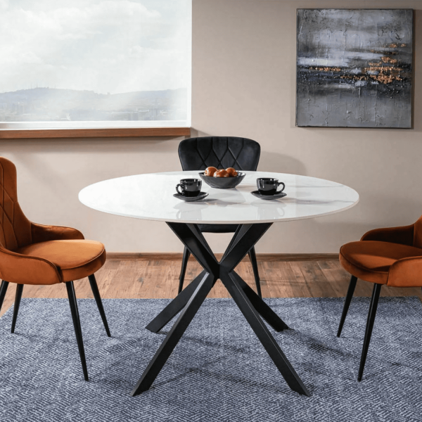 Okrągły Ceramiczny Stół do Salonu Jadalni Kuchni Marmur Glamour Czarny Biały ALIS