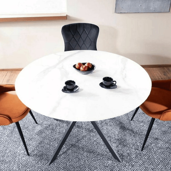 Okrągły Ceramiczny Stół do Salonu Jadalni Kuchni Marmur Glamour Czarny Biały ALIS
