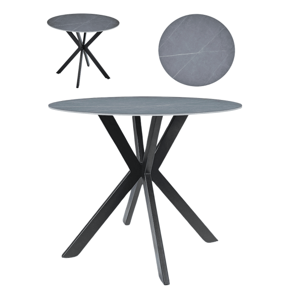 Ceramiczny Okrągły Stół do Salonu Jadalni Kuchni Marmur Glamour Czarny Chrom ALIS