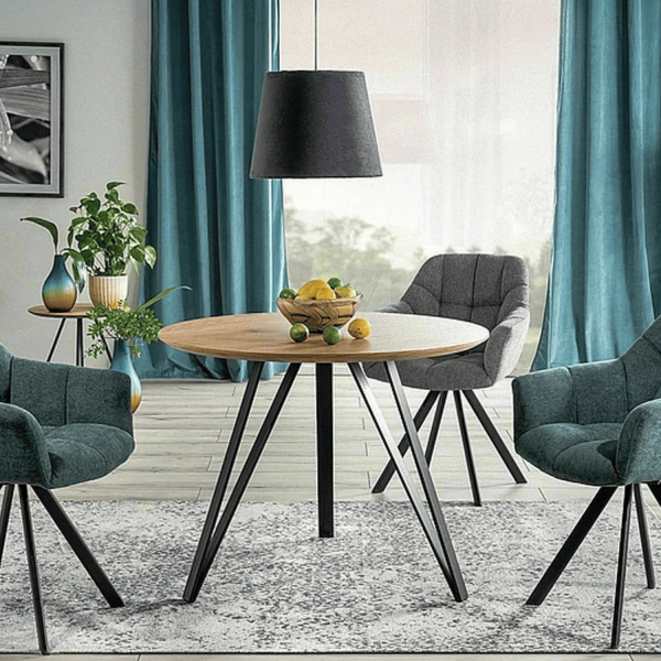Metalowy Okrągły Stół do Salonu do Jadalni Kuchni Dąb Naturalny Loft ETIS