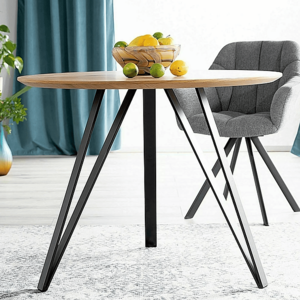 Metalowy Okrągły Stół do Salonu do Jadalni Kuchni Dąb Naturalny Loft ETIS