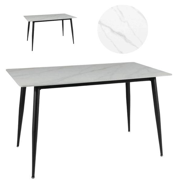 Ceramiczny Stół Prostokątny Marmur do Salonu Jadalni Kuchni Loft Czarny Biały NORI