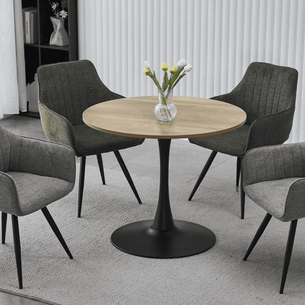 Okrągły Stół do Salonu Jadalni Kuchni Dąb Naturalny Czarny Metalowy Loft DAMEN