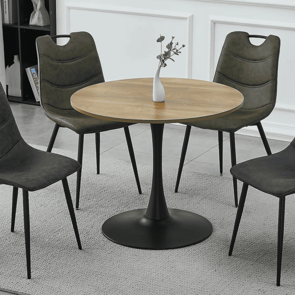 Okrągły Stół do Salonu Jadalni Kuchni Dąb Naturalny Czarny Metalowy Loft DAMEN