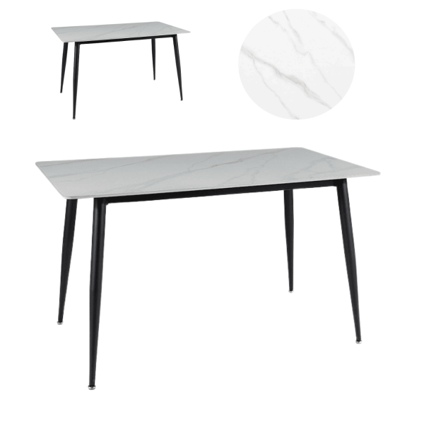 Prostokątny Ceramiczny Stół Marmur do Salonu Jadalni Kuchni Loft Czarny Biały NORI
