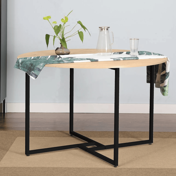 Okrągły Stół do Salonu Jadalni Kuchni Czarny Metalowy Dąb Naturalny Loft TODI